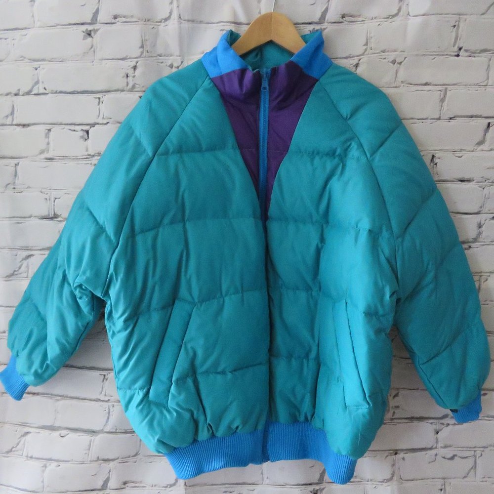 Vintage 1980s Turquoise Puffer Ski Jacket